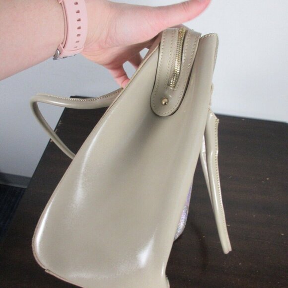 Gilda Tonelli Made in Italy Glittery Tote Bag Cream Glossy Purse Leather 980 - Picture 6 of 14